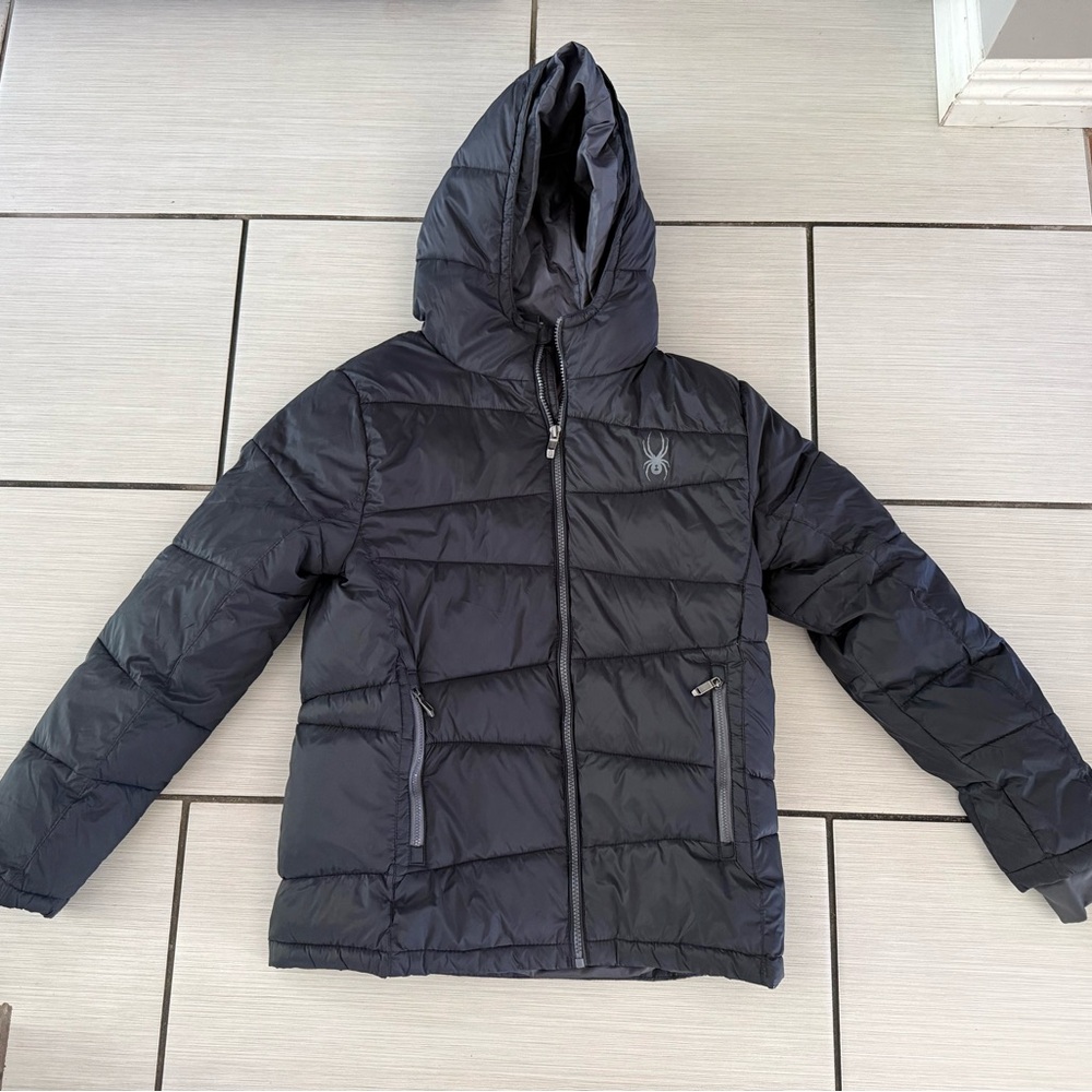 Spyder Black Hooded Puffer Jacket. Junior size 14/16